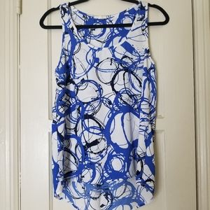 PLEIONE blue white geometric print sleeveless longer back tank top XS
